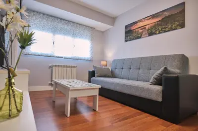 a living room with a couch and a table at Apartamento de Julia in Santiago de Compostela