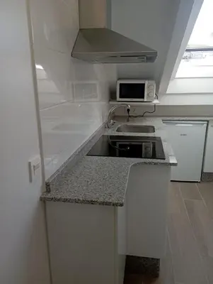 a small kitchen with a sink and a microwave at Atico Salvadas in Santiago de Compostela