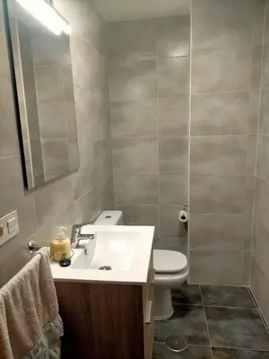 a bathroom with a sink and a toilet and a mirror at Piso turistico el Sol VUT-983 in Astorga