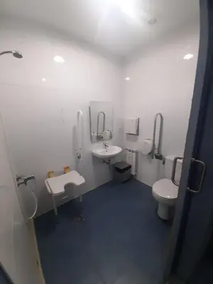 a white bathroom with a toilet and a sink at Albergue Berce do Camiño in Tríacastela
