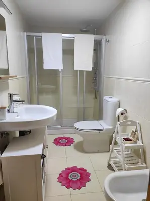 a bathroom with a toilet and a sink and a shower at Val de Lemos in Monforte de Lemos