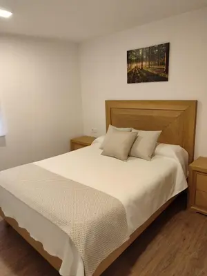 a bedroom with a white bed with two pillows at Hotel Gastronómico Gandainas in Riós