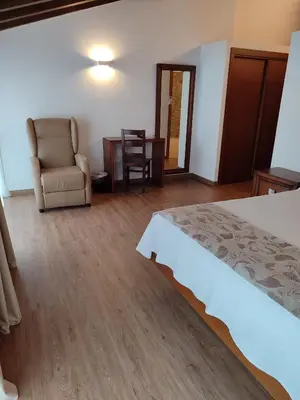 a bedroom with a bed and a chair and a desk at Hotel Gastronómico Gandainas in Riós