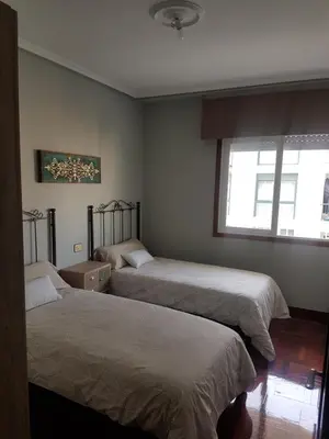 a bedroom with two beds and a window at El Descanso de Ana in Ourense