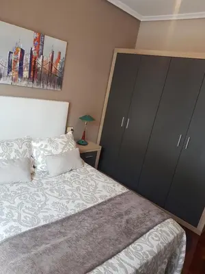 a bedroom with black cabinets and a bed at El Descanso de Ana in Ourense