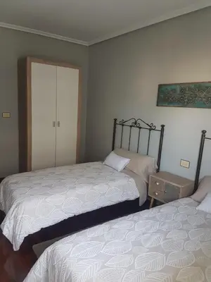 a bedroom with two beds and a door to another room at El Descanso de Ana in Ourense
