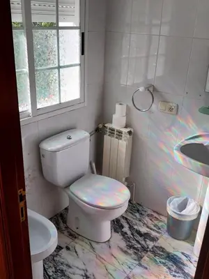 a bathroom with a toilet and a sink at Pensión Glorioso II in Picaraña