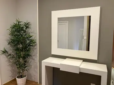 a mirror on a wall above a fireplace with a plant at Vivienda estación in Ourense