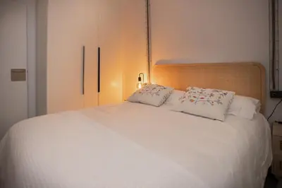 a bedroom with a white bed with two pillows at Riquiña Celanova in Celanova