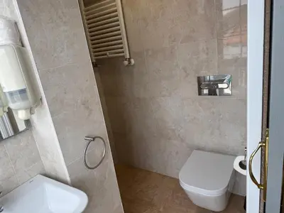 a bathroom with a toilet and a sink at Pensión O Castelo in Palas de Rei