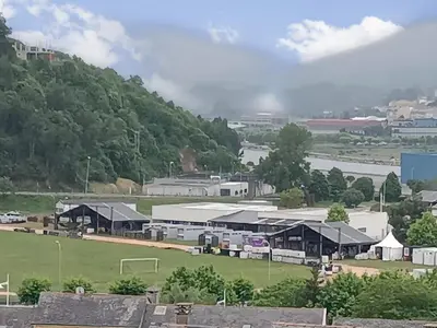 a view of a building with a soccer field at Sobre el Puerto in Viveiro