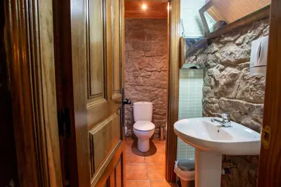 a bathroom with a toilet and a sink at Casa Rural Anita in Cabrillanes