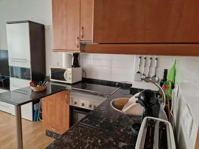 a kitchen with a sink in a counter top at Alojamiento en Ares a 2 minutos de la playa in Ares
