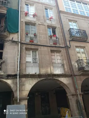 a building with windows and balconies with flowers on them at Apartamento Casco Viejo in Ourense