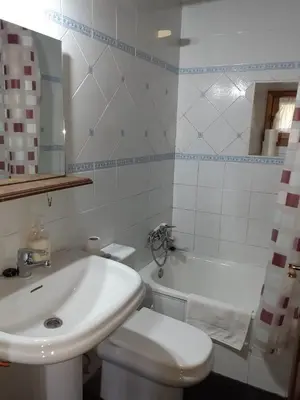 a bathroom with a sink and a toilet and a tub at OSO3 in Pola de Somiedo