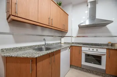 a kitchen with a sink and a stove at EREA apartamentos turísticos in Monforte de Lemos