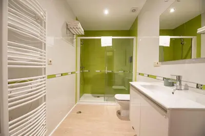 a bathroom with a shower and a toilet and a sink at EREA apartamentos turísticos in Monforte de Lemos