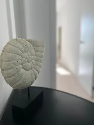 a rock sitting on top of a glass table at APARTAMENTO A ESTRENAR en FOZ COFRADIA DELUXE in Foz