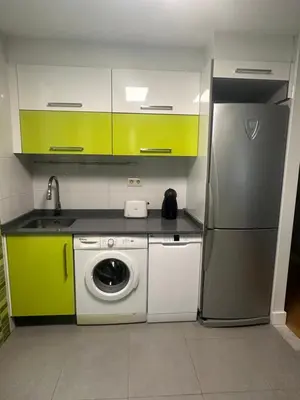 a kitchen with a refrigerator and a washing machine at Apartamento Santiago in Santiago de Compostela