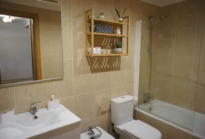 a bathroom with a toilet and a sink and a shower at Alojamientos Viveiro - Playa de Covas I in Viveiro