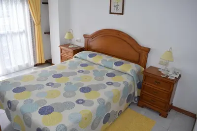 a bedroom with a bed and a night stand with two lamps at Hotel Restaurante Xaneiro in Melide