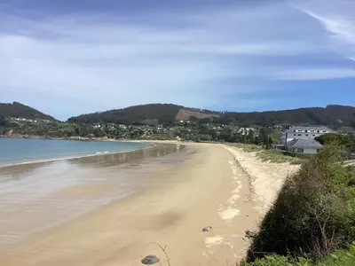 a view of a sandy beach next to the water at Rego de Flores in Viveiro