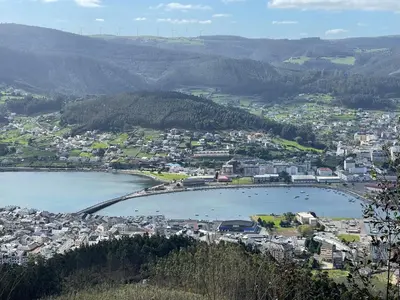 an aerial view of a city and a lake at SOL Y MAR in Vivero