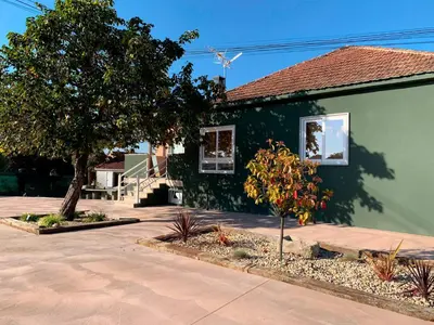 a green house with a tree in front of it at A Casa da Carminha, Ribeira Sacra in Pereiro de Aguiar