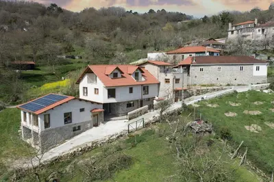 an aerial view of a village with houses at Casa Saborido in Chantada