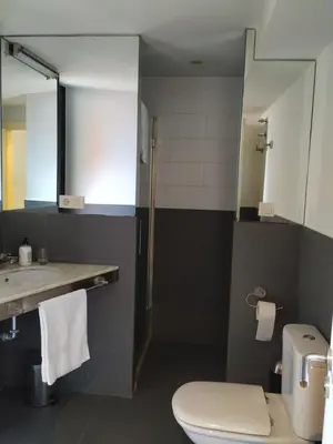 a bathroom with a toilet and a sink and a mirror at Pensión rural Pallabarro in Allariz