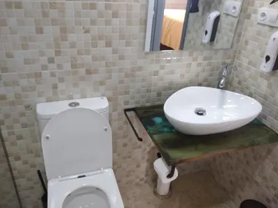a bathroom with a white toilet and a sink at A Travesía Dos Soños, Pedreiras in Sarria