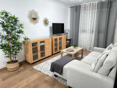 a living room with a couch and a tv at Los Hidalgos de Lemos in Monforte de Lemos