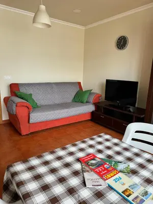 a living room with a couch and a tv at Orbayu apartamento Foz in Foz