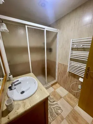a bathroom with a sink and a shower at Casa rural Herminia in Ourense