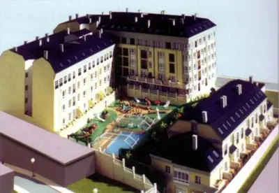 a model of a large building with a parking lot at EnFOZ Las Catedrales: Playa, Piscina y Parking in Foz