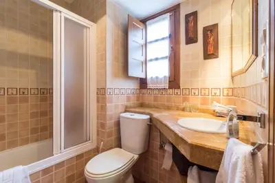 a bathroom with a toilet and a sink at Habitaciones - La Pumarada de Limés I in Cangas del Narcea