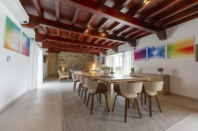 an aerial view of a house with a swimming pool at Reverence Villas Caldelas in Antas de Ulla