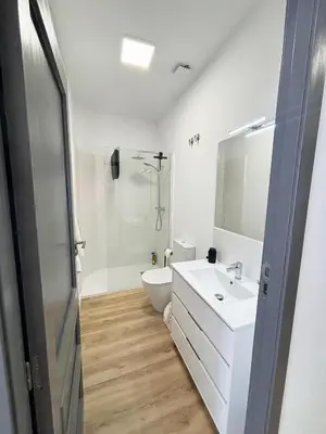 a bathroom with a white sink and a toilet at Catapiro - Confort Elegante y Exclusivo en el Corazón de la Ciudad in Ourense