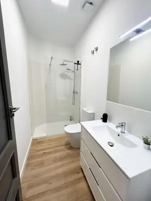 a white bathroom with a toilet and a sink at Catapiro - Confort Elegante y Exclusivo en el Corazón de la Ciudad in Ourense