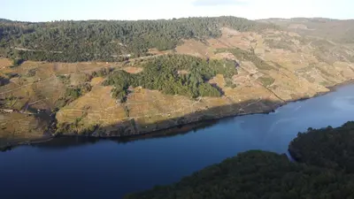 an aerial view of a river with trees and a unintention at Casa turística Lirio in Chandreja