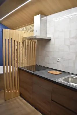 a kitchen with a counter top and a sink at Cabana de Pili in A Estrada