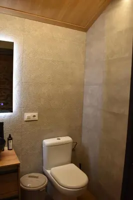 a bathroom with a white toilet and a sink at Cabana de Pili in A Estrada
