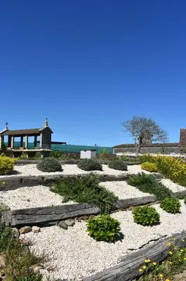 a garden with rocks and plants in front of a house at Cabana de Pili in A Estrada