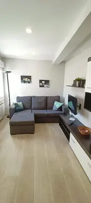 a living room with a couch and a television at TERRA DE AUGAS II in Caldas de Reis