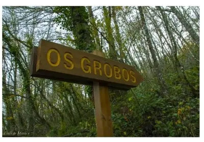 a sign for ods groynes in front of trees at Casa Alba in Chan de Vilar