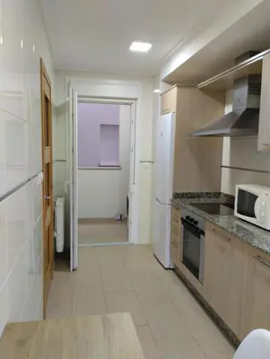 a kitchen with a refrigerator and a microwave at ALVAFEr II in Ribadeo