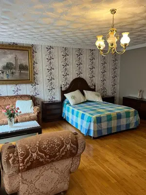 a bedroom with a bed and a couch at Hostal-Restaurante San Roque in Verín