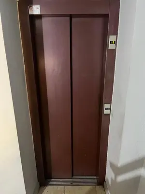 a brown elevator door in a room at Hostal-Restaurante San Roque in Verín