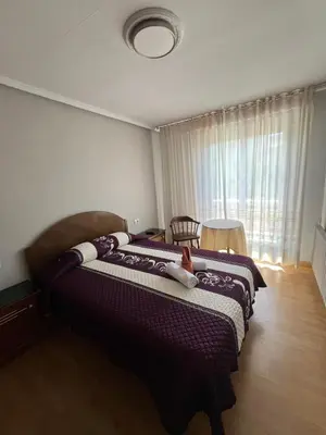 a bedroom with a bed and a large window at Hostal-Restaurante San Roque in Verín