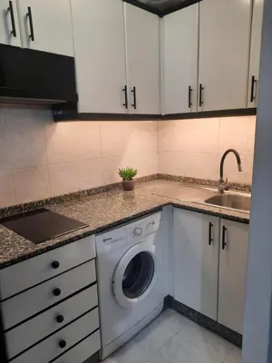 a kitchen with a washing machine and a sink at Apartamento En Camino - Milladoiro in Milladoiro